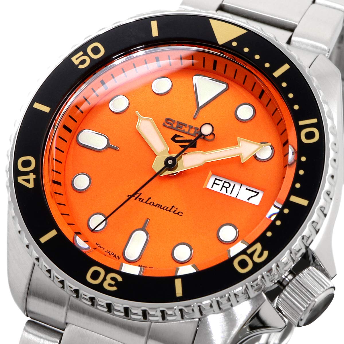 SEIKO SRPD59 Automatic Watch for Men - 5 Sports - Orange Sunray Dial, Day/Date Calendar, LumiBrite Hands & Markers, and Rotating
