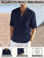 Finivo Fashion MenS Cotton Blend Full Sleeve Regular Fit Short Kurta Navy