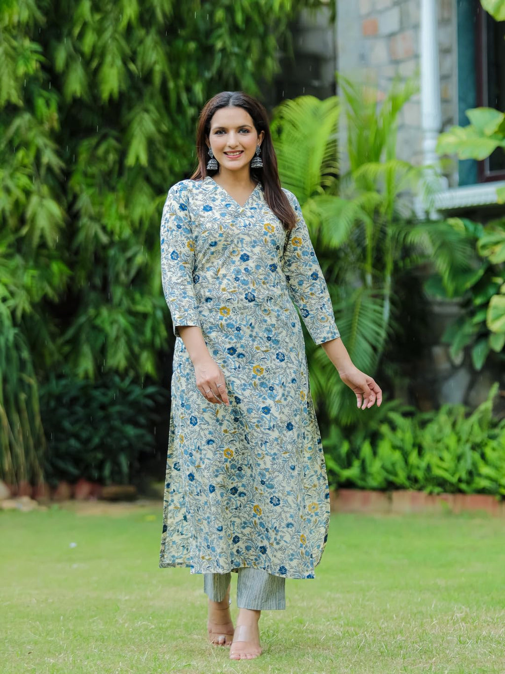 ANNI DESIGNER Women s Rayon Blend Kurta with Pants, Blue, 2XL