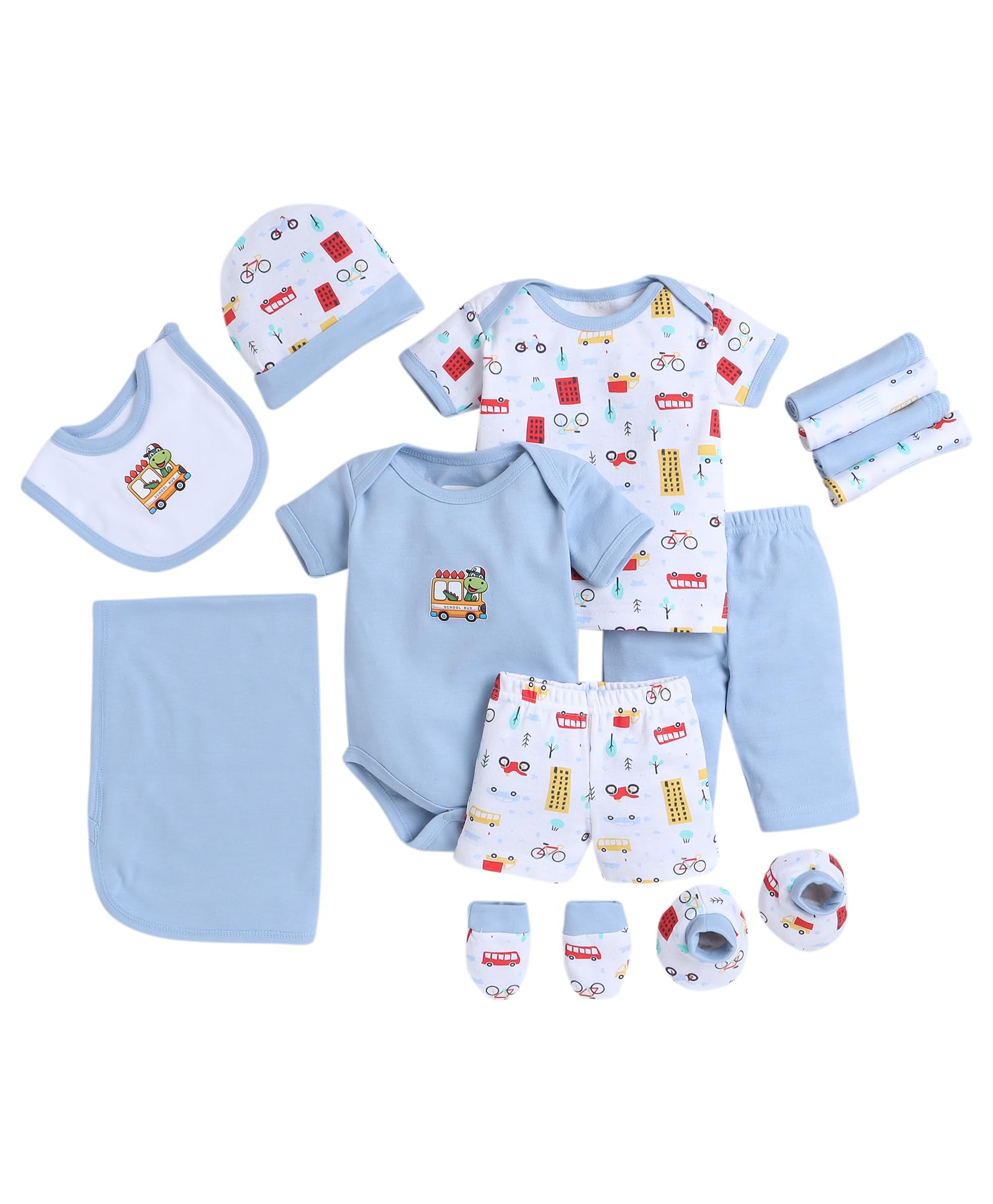 BUMZEE Sky Blue & White Baby Boys Baby Gift Set Pack Of 13 Age - 0-3 Months (Peb8839-sbl.wht)