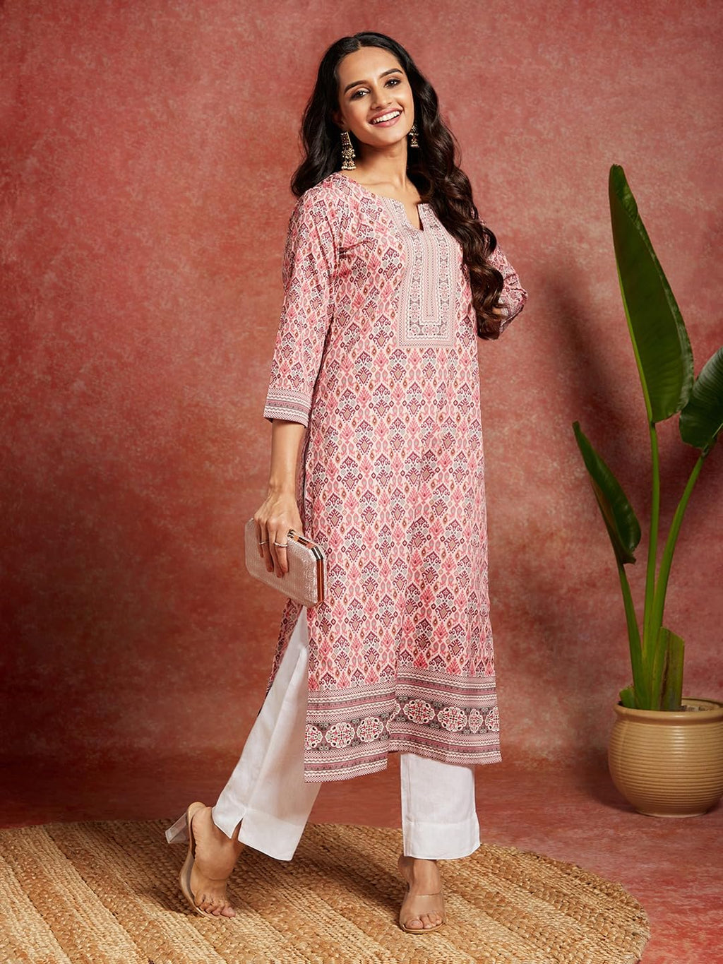 Libas WomenS Crepe Printed Straight Kurta (26535_Pink