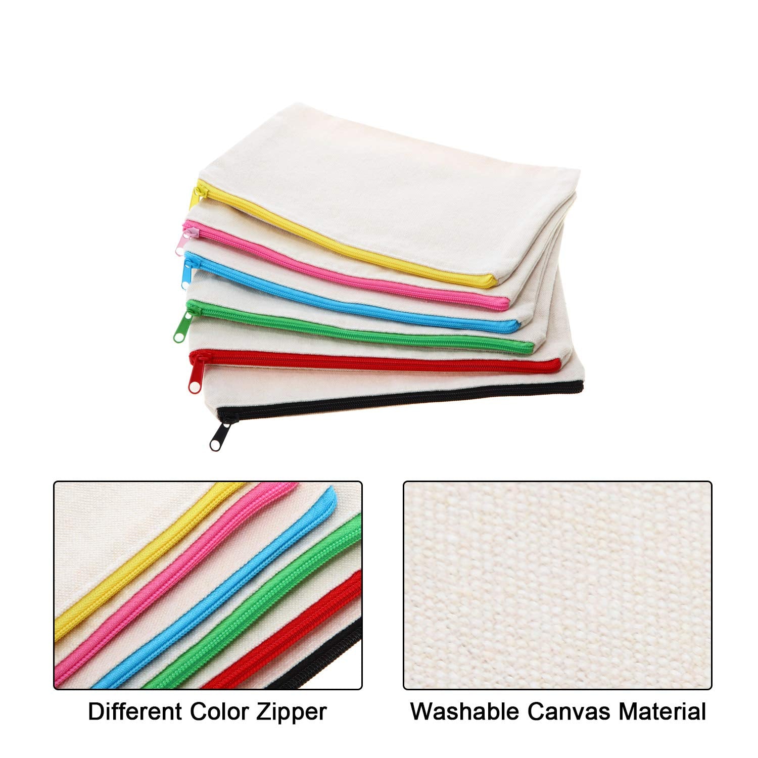 Gejoy 12 Pieces Multipurpose Canvas Cosmetic Bag Makeup Pouches with Zipper Canvas Bag Blank Makeup Bag Pouch Travel Toiletry Ba