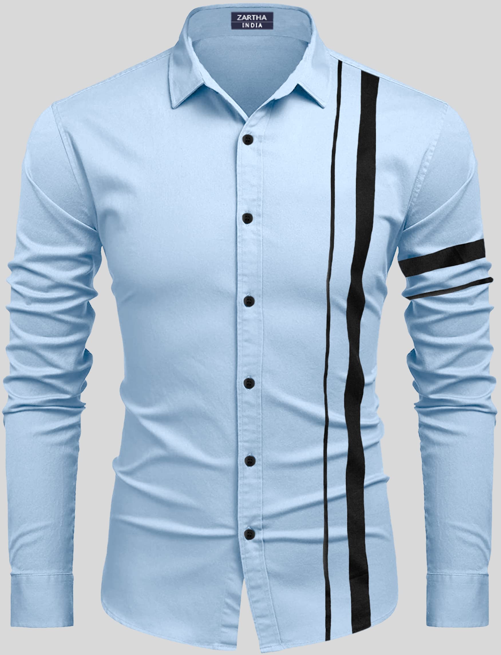 Zartha MenS Regular Fit Striped Pattern Cotton Blend Shirt With Spread Collar Long Sleeve And Standard Length | Shirt For Man S