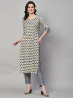 ANNI DESIGNER Ladies Cotton Blend Kurta & Trousers, cream, L