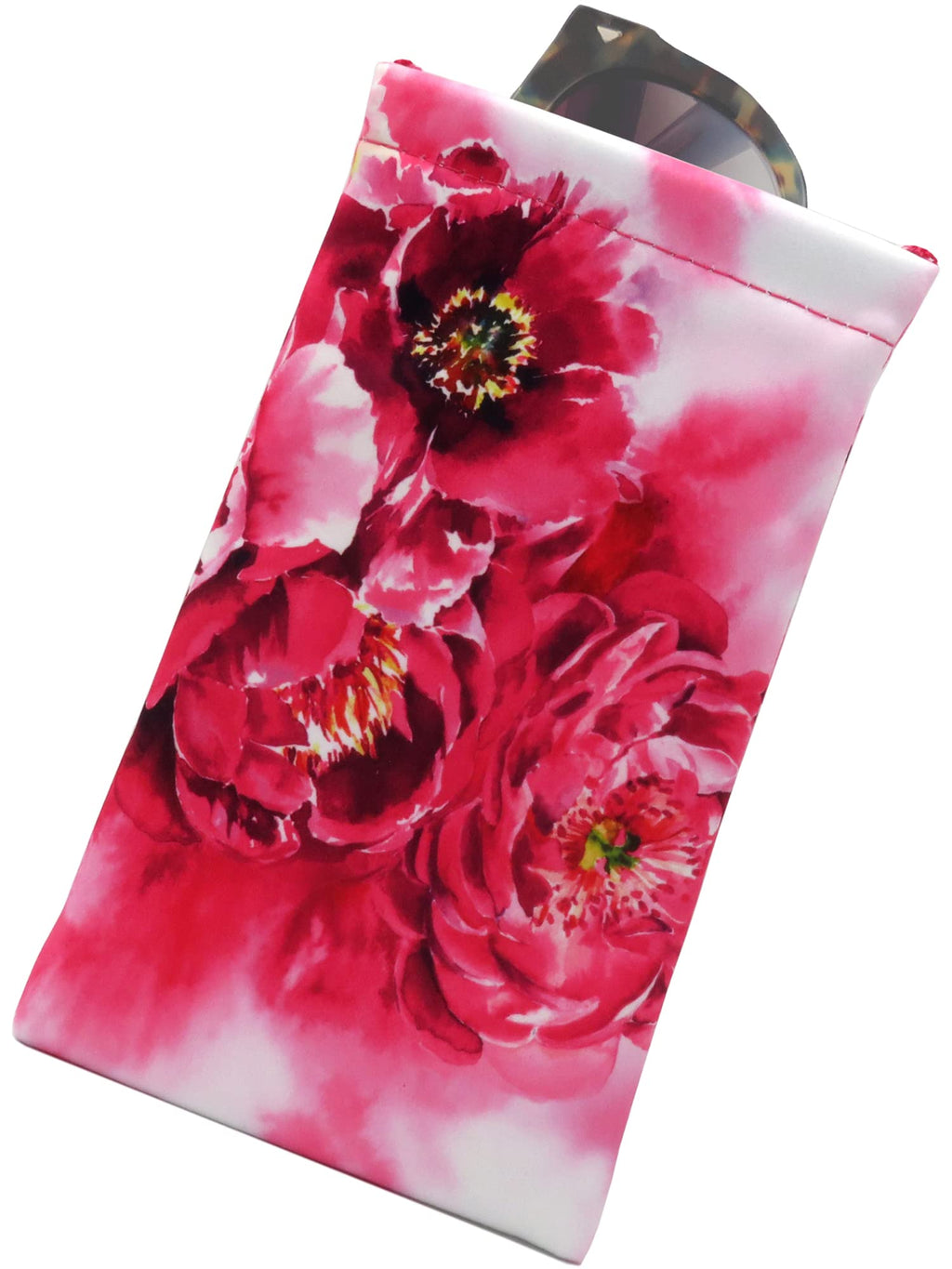 MyEyeglassCase Women Soft Sunglasses Case - Large Glasses Holder in Floral Microfiber Print - Squeeze Top Eyeglass Pouch with Cl