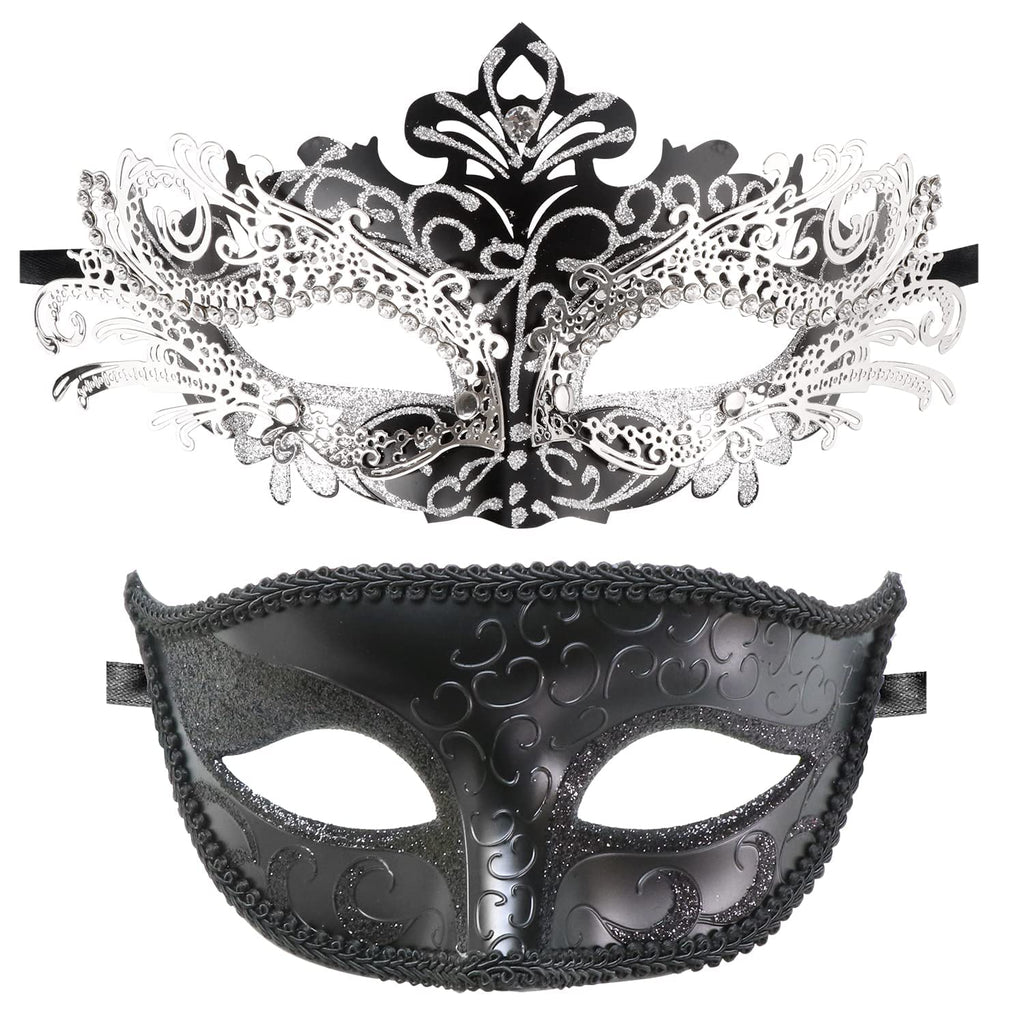 Couple Masquerade Metal Masks Venetian Halloween Costume Mask Mardi Gras Mask Cosplay Party Costume Ball Wedding Party Mask (Bla