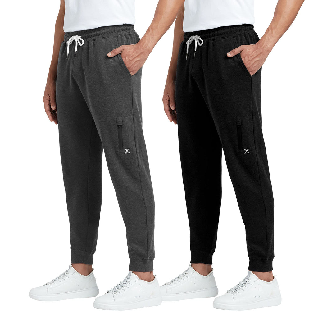 XYXX Mens Cotton Modal Joggers - Relaxed Fit, Antimicrobial, High Stretch, Sweat Absorbent Solid Ace Loungewear with Zippered P