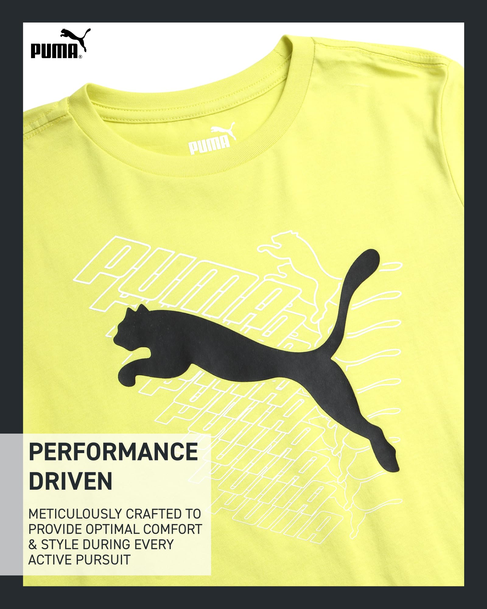 PUMA Boys' T-Shirt - Cat Logo T-Shirt for Boys - Athletic Crewneck Short Sleeve Tee (S-XL), Size X-Large, GreenYellow