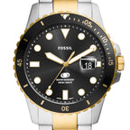 Fossil Men's Blue Quartz Stainless Steel Three-Hand Watch, Color: Two Tone/Black Taper (Model: FS6031)