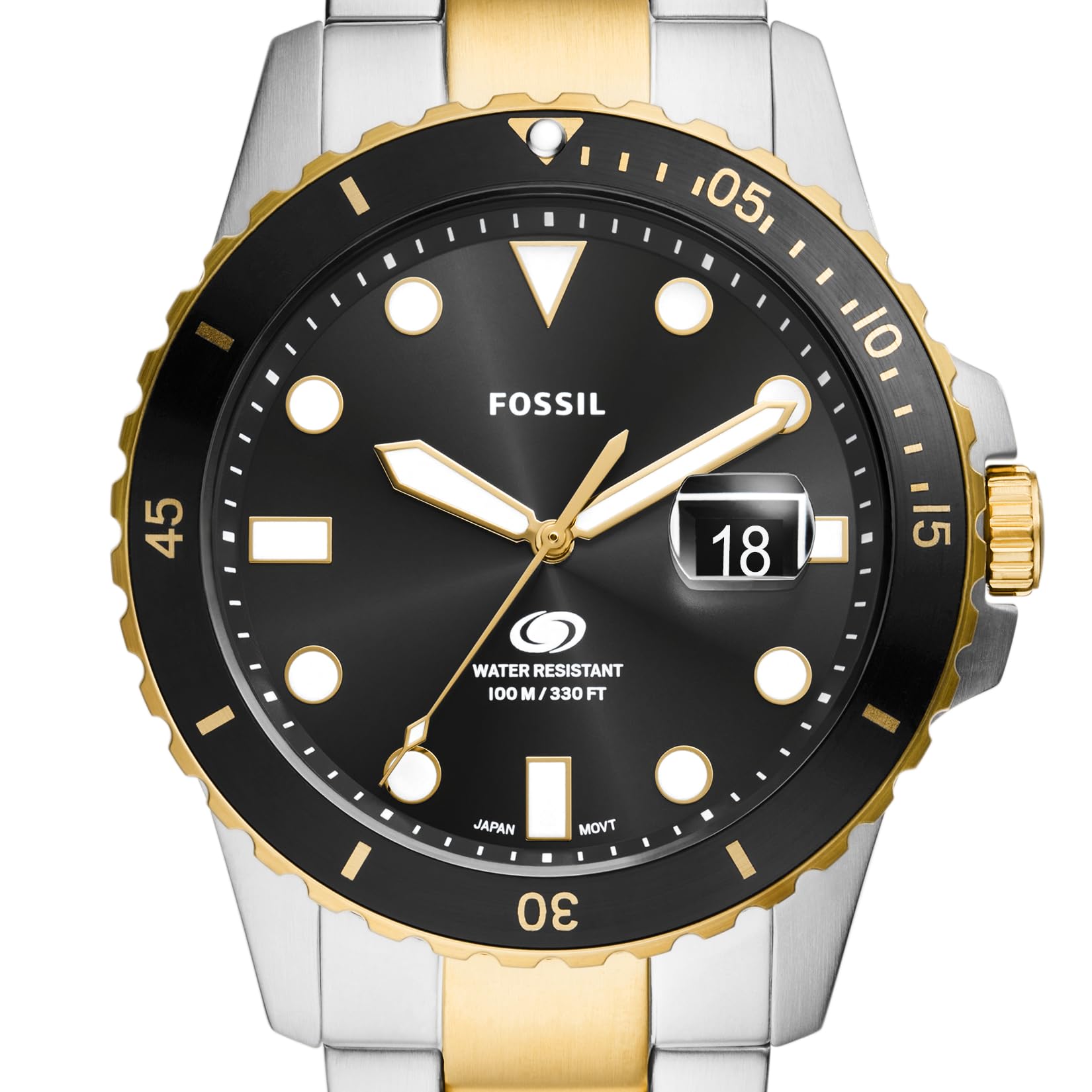 Fossil Men's Blue Quartz Stainless Steel Three-Hand Watch, Color: Two Tone/Black Taper (Model: FS6031)