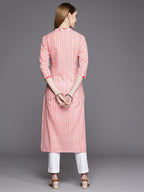 Varanga Peach Printed Straight Kurta With Hand Work Detailinmg