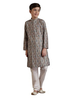 Manyavar Blended Cotton Digital Print Kurta Pyjama Set For Child(8-10 Years)