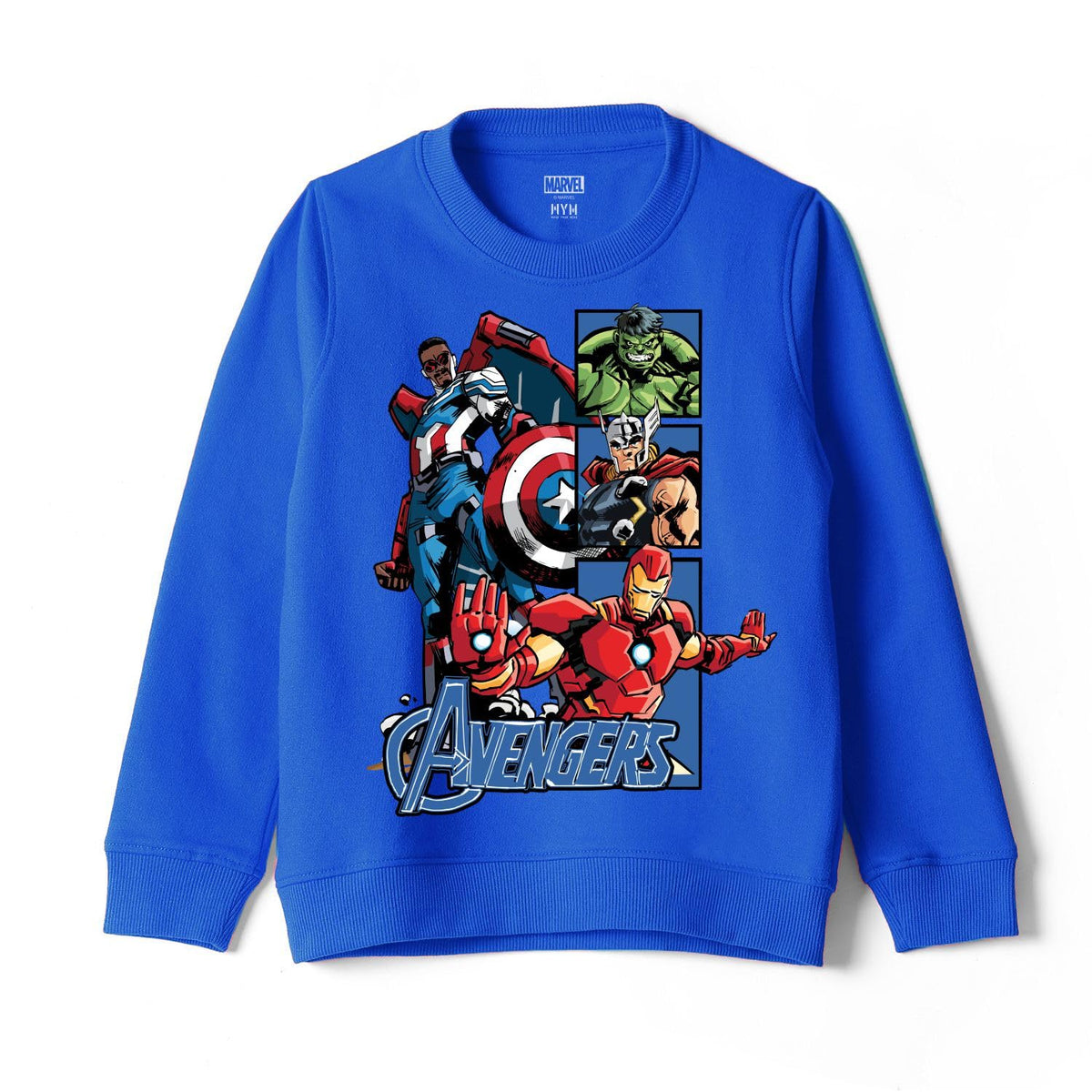 Wear Your Mind Avengers Character Print Royal Blue Round Neck Boys Sweatshirt DMARKSW602.10_1516Y 15-16