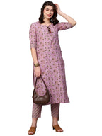 Gosriki Women'S Cotton Blend Traditional Straight Printed Kurta And Palazzo Set (Janar Light Pink-31_Xl-Gs_Light Pink_X-Large)
