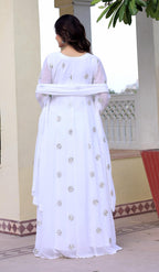 Wedani Georgette White Embroidered Anarkali Dress for Women