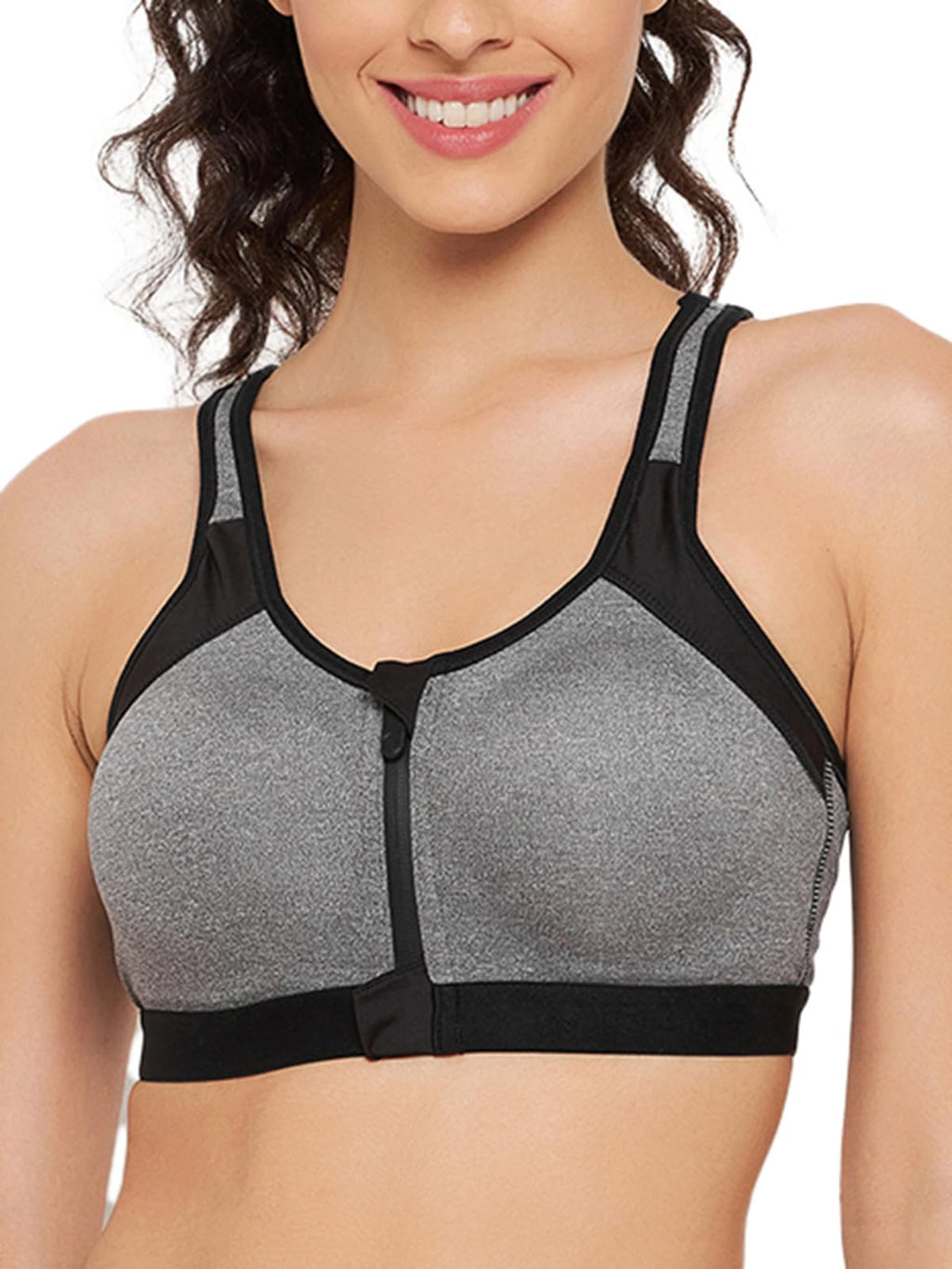 Clovia Womens Cotton Non-Padded Wirefree High Impact Sports Bra (BRS023P01_32B_Grey)