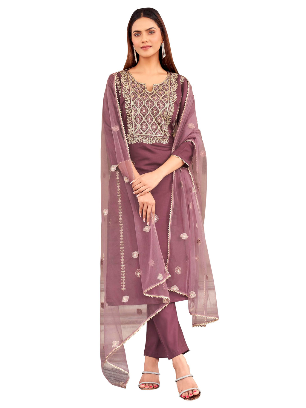 Womanista Women'S Organic Cotton Embroidered Kurtaset 1144_Purple