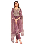 Womanista Women'S Organic Cotton Embroidered Kurtaset 1144_Purple