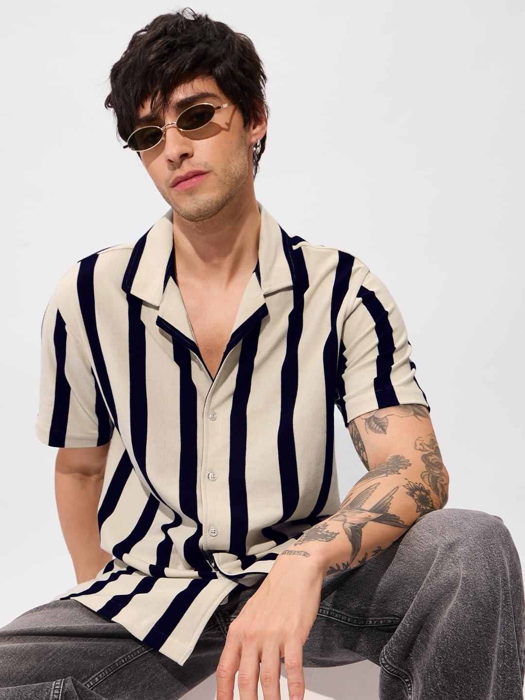 The Souled Store Eclipse Men and Boys Long Sleeve Collared Neck Button Down Cotton Textured Shirts for Men
