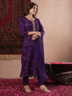 ANNI DESIGNER Ladies Cotton Blend Straight Print Cropped Trousers and Dupatta Kurta, Begani, XL