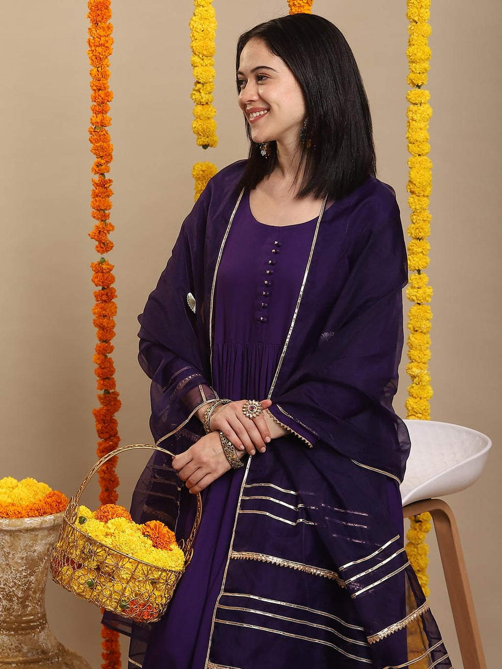 ANNI DESIGNER Women s Rayon Blend Kurta with Pants and Dupatta, Begani, M