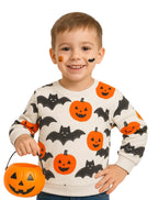HILEELANG Toddler Boy Sweatshirts Halloween Pumpkin Bat Graphic Crewneck Pullover Cotton