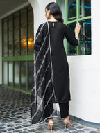 Sanisa Women'S Rayon Blend Sequins Embroidery Straight Kurta With Pant And Dupatta Set