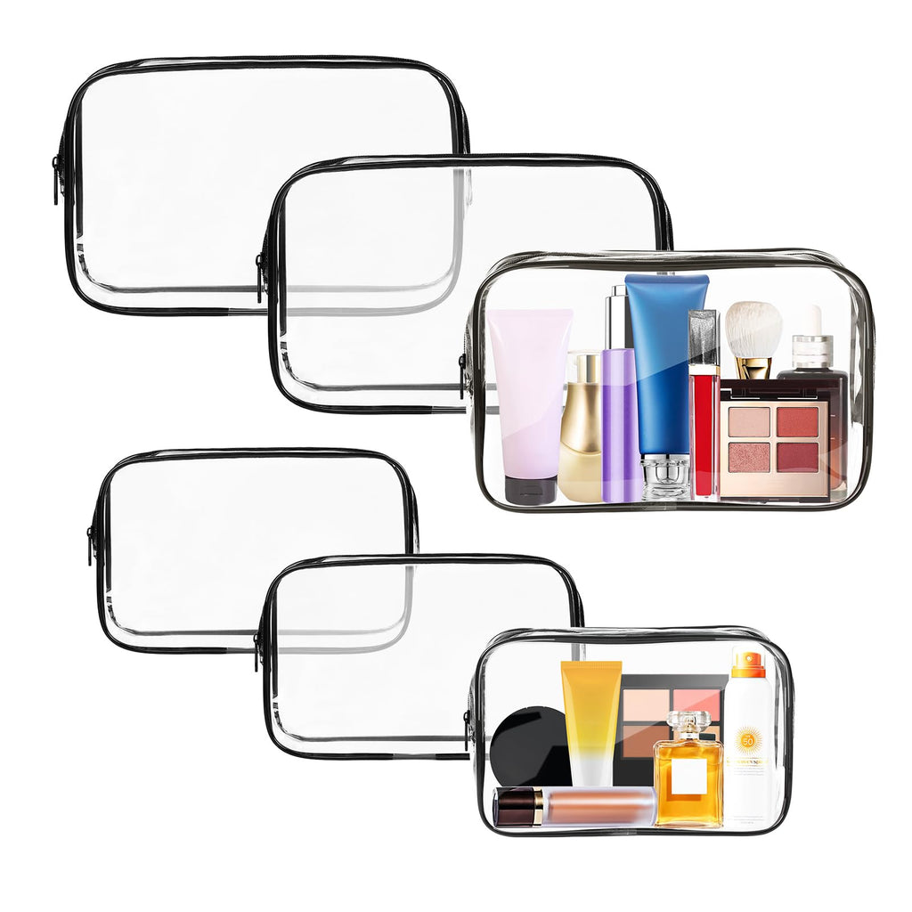 AURUZA 6 PACK Clear Toiletry Bag, TSA Approved Cosmetic Makeup Bags Set, Portable Travel Makeup Bags Zipper PVC Cosmetic Pouch A