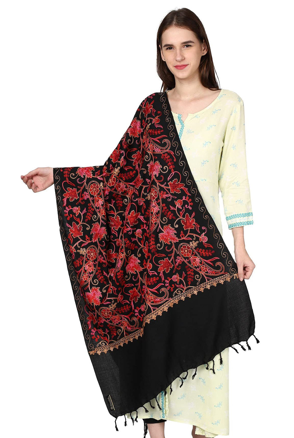 Weavers Villa WomenS Kashmiri Aari Embroided Floral Cashmilon Stoles, Shawls, Wraps, 70Cm X 200Cm