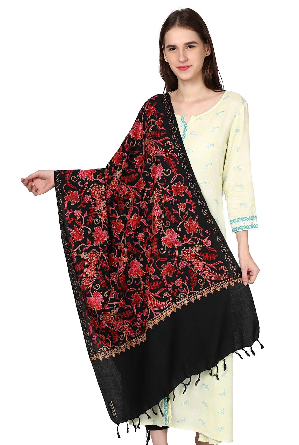 Weavers Villa WomenS Kashmiri Aari Embroided Floral Cashmilon Stoles, Shawls, Wraps, 70Cm X 200Cm