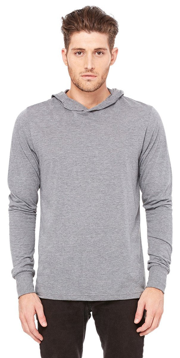 Unisex Jersey Long-Sleeve Hoodie - HEATHER NAVY - XS(D0102H7WFgT)