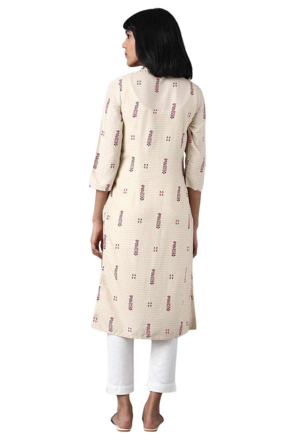 W For Woman Rayon Women Mandarin Neck Printed Shirt Straight Kurta