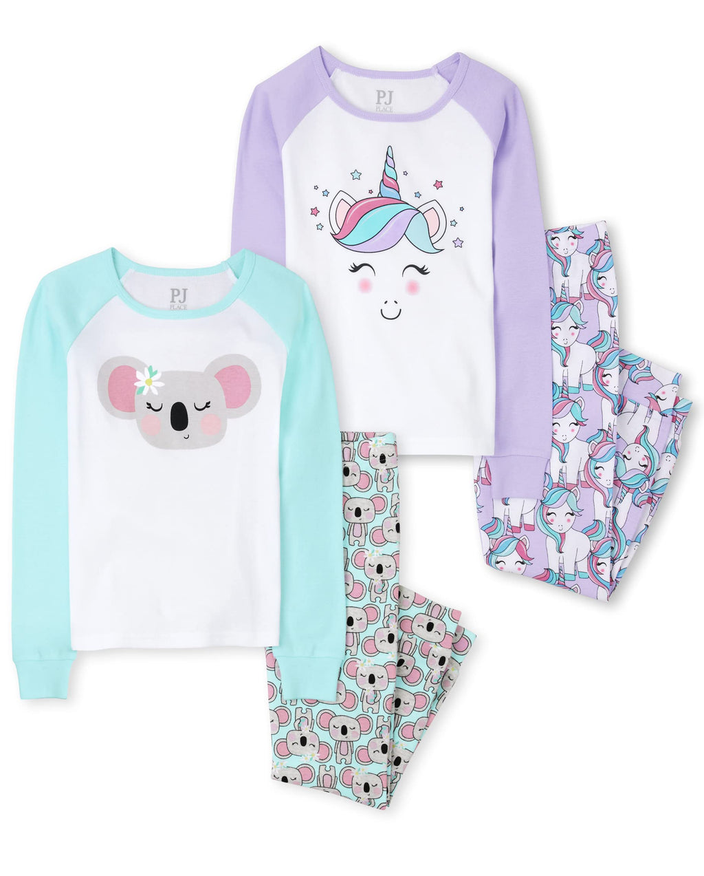 The Children's Place girls Long Sleeve Top and Pants Pajama Set Unicorn/Koala 2 pack Kids - PJ set 16