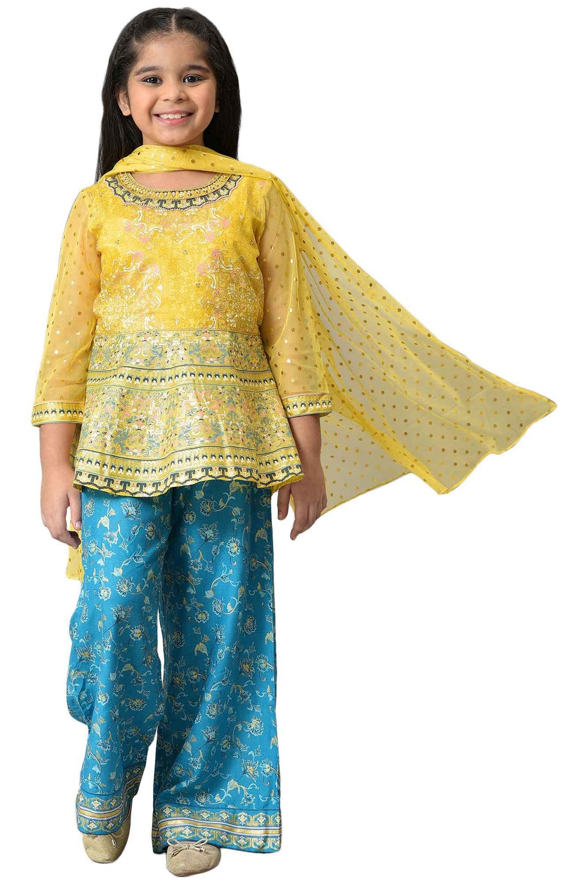Aurelia GirlS Polyester Top-Straight Palazzo-Dupatta (22Aug10263C-506137_Yellow