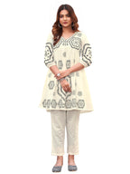 Womanista WomenS Pure Cotton Solid Regular Embroidered Co-Ord Set 9137_Off White