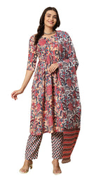 Fashion Basket Women's Cotton Printed Anarkali Kurta Beige