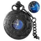 Tiong Roman Numerals Scale Pocket Watch Blue Starry Night Moon Dial Men Pocket Watch with Chain Christmas Graduation Birthday Gi