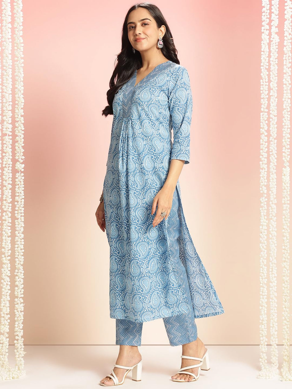 ANNI DESIGNER Womens Rayon Viscose Straight Printed Kurta with Pant (Nikalu Blue_S_Blue_Small)