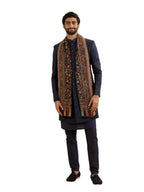 Manyavar MenS Paisley And Leaf Motifs Patterned Shawl (Black)