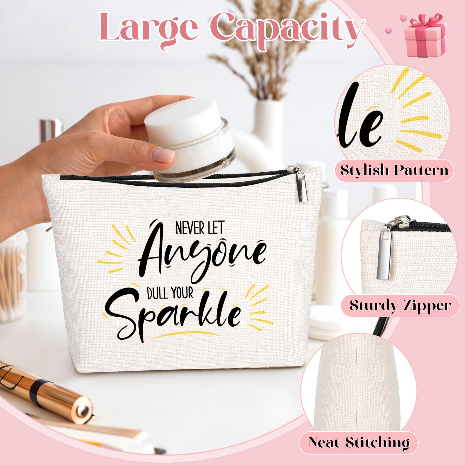 Inspirational Quote Gift for Women -Birthday Graduation Gift for Best Friend Sister -Makeup Bag Gift -Never Let Anyone Dull Your