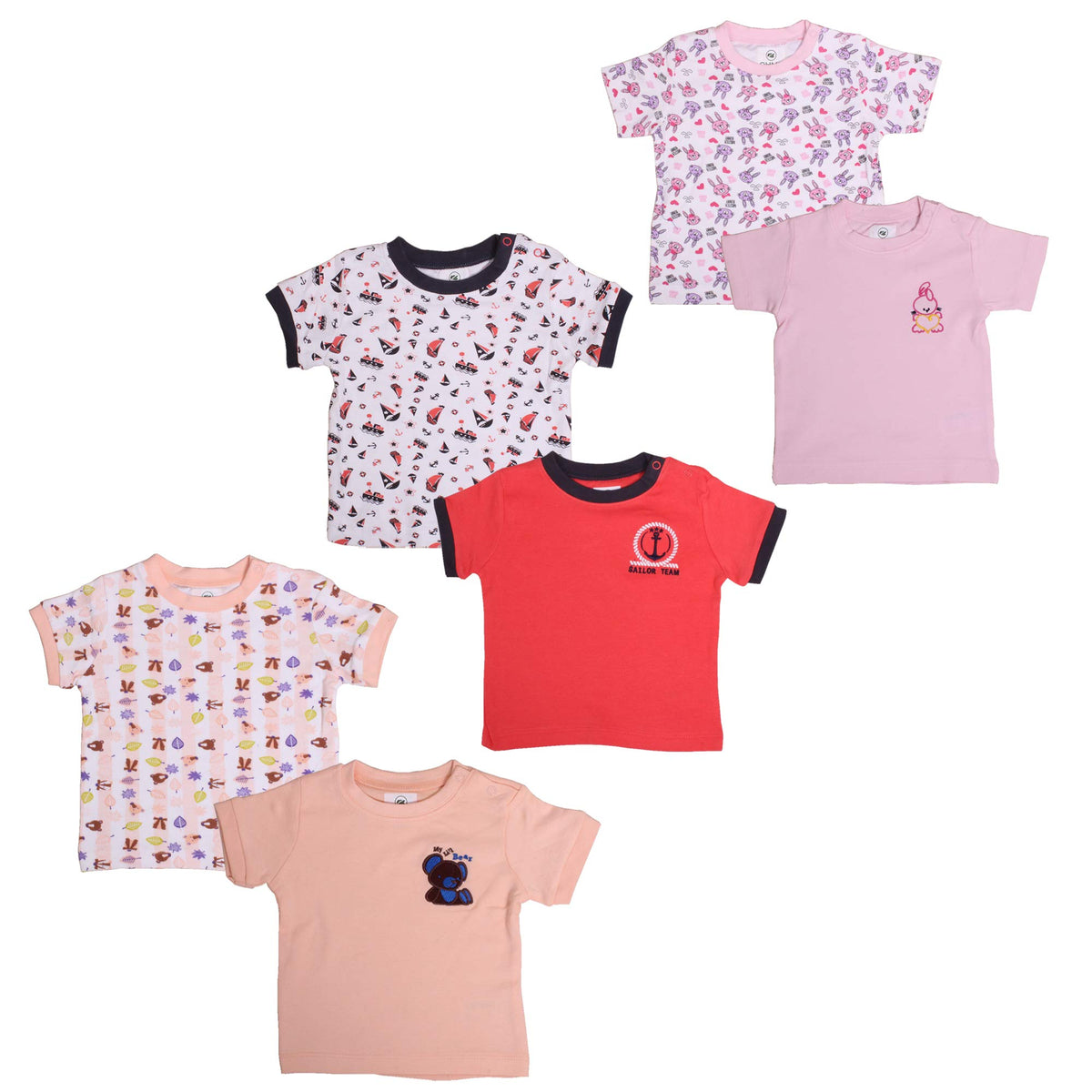 OHMS Soft Cotton Baby TShirts with No Harm Shoulder Buttons(Pack of 6,1824 Months) Multicolour 18-24