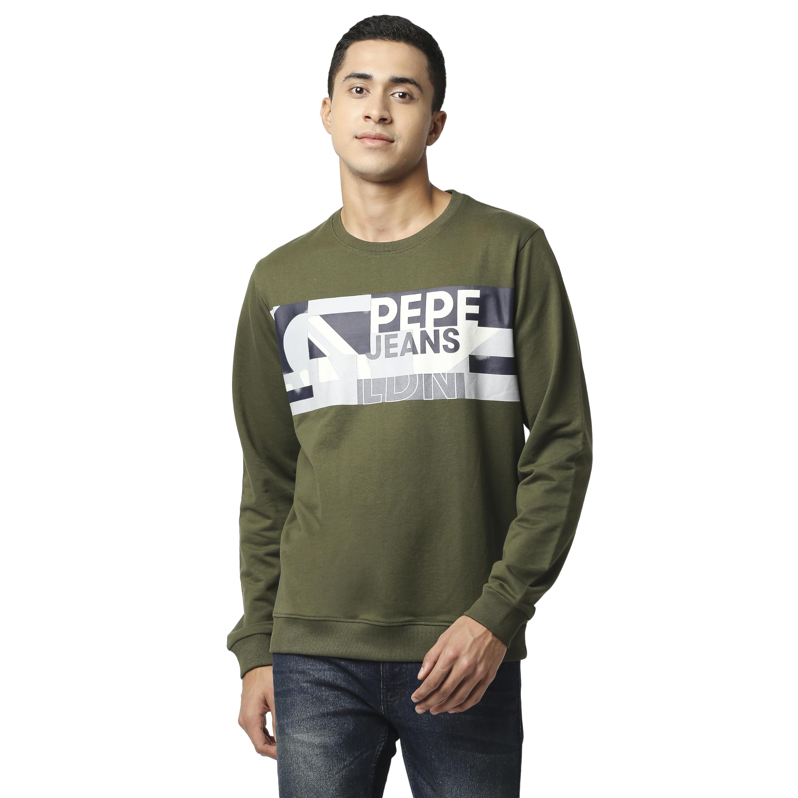 Pepe Jeans MenS Cotton Blend Crew Neck Sweatshirt (Pm582389_Dk Olive_M)