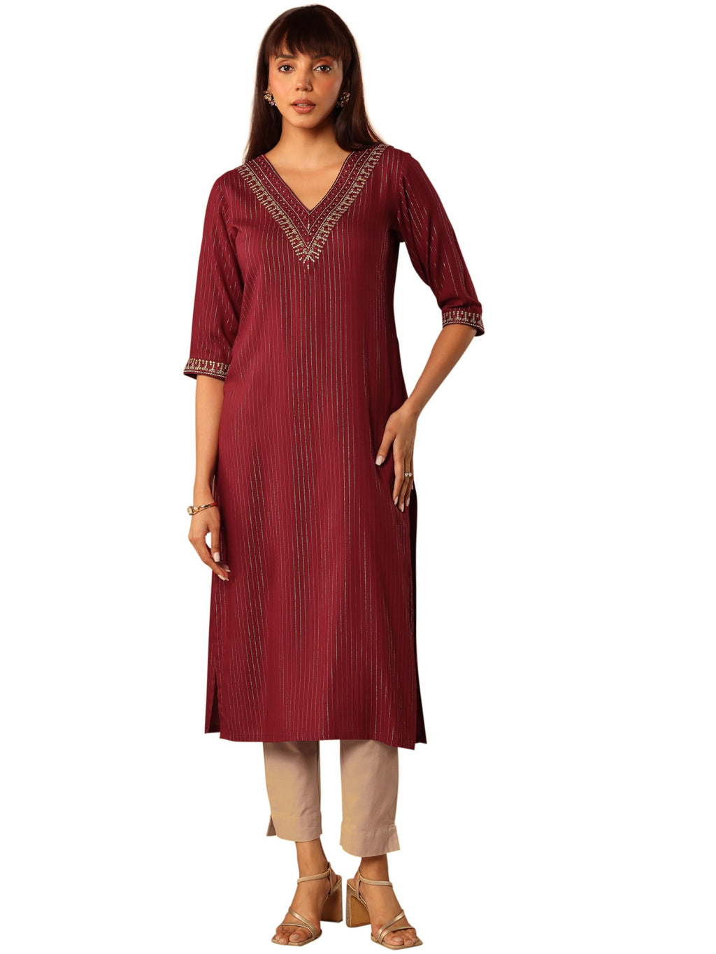 Gerua by Libas Embellished Viscose Rayon Straight Kurta Red