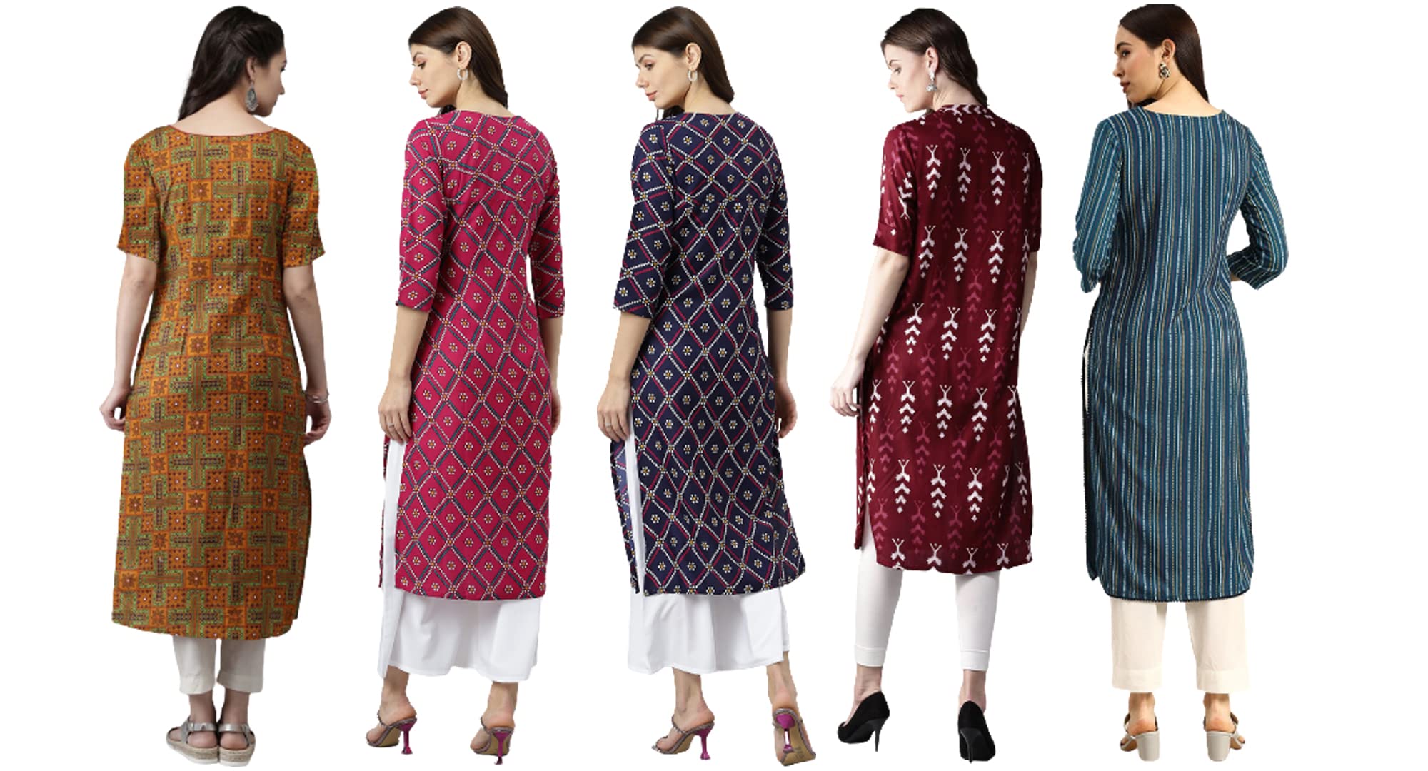 Anni Designer Women'S Crepe Straight Printed Kurta Pack Of 5 (Crepe-Combo-Nw_044_S_Multicolor_Small)