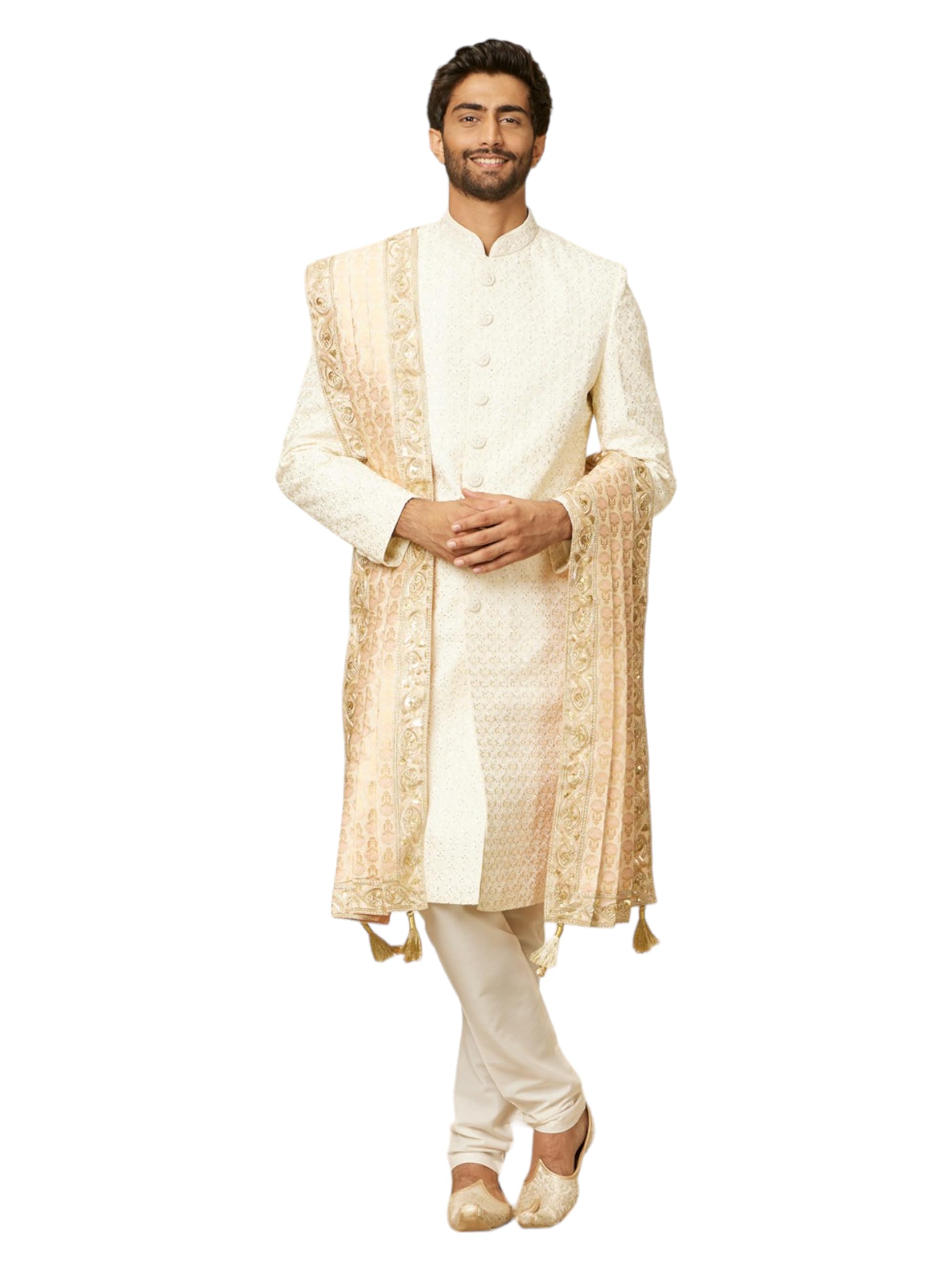 Manyavar Pink Pleated Traditional Dupatta