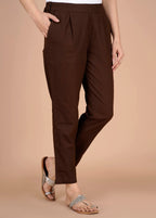 Digital Shopee Cotton Women Trouser Pant Use For Formal Office High Waist For Wide Leg Ankle Length Straight Pencil Pant (Brown_