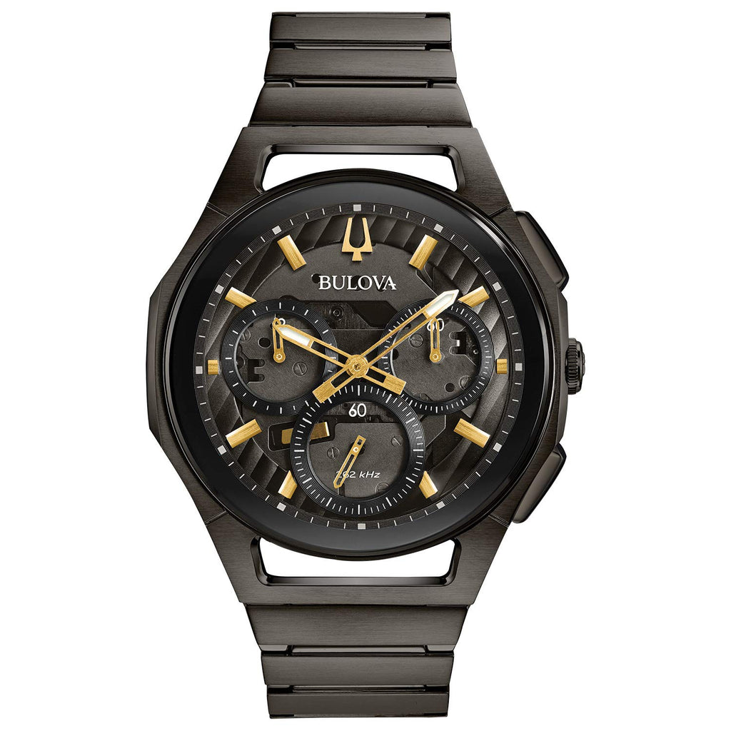 Bulova Men's CURV High Performance Quartz Stainless Steel Watch, 5-Hand Chronograph, Sapphire Crystal, Luminous Hands, Black Ion