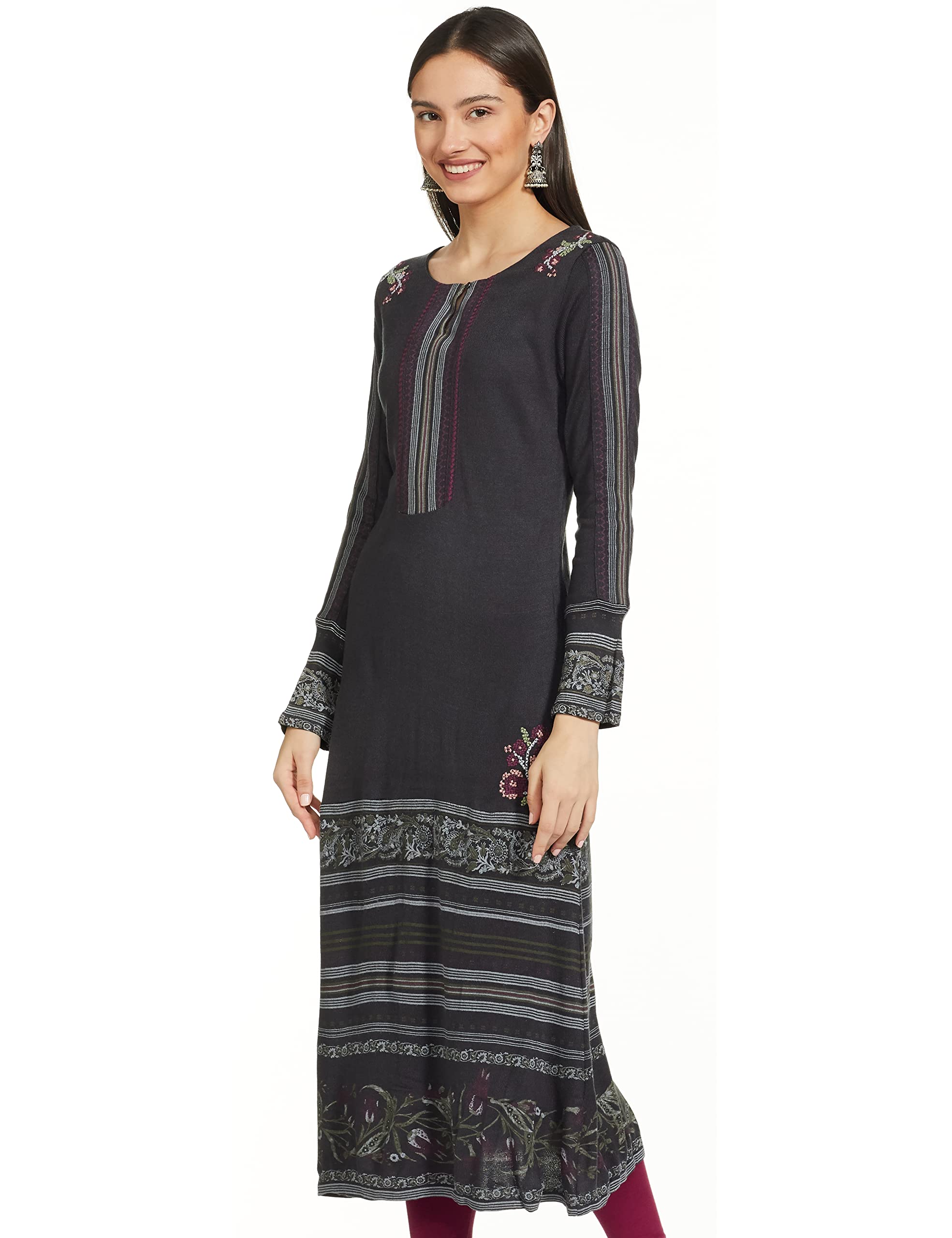 W For Woman Dark Grey Crosstitch Embroidered Kurta