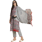 Anubhutee Women'S Cotton Grey Floral Printed Straight Kurta Suit Set With Pants And Dupatta
