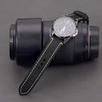 EACHE Black Leather Watch Band, Crazy Horse Genuine Leather Watchbands 22mm Watch Bands,Silver Hardware